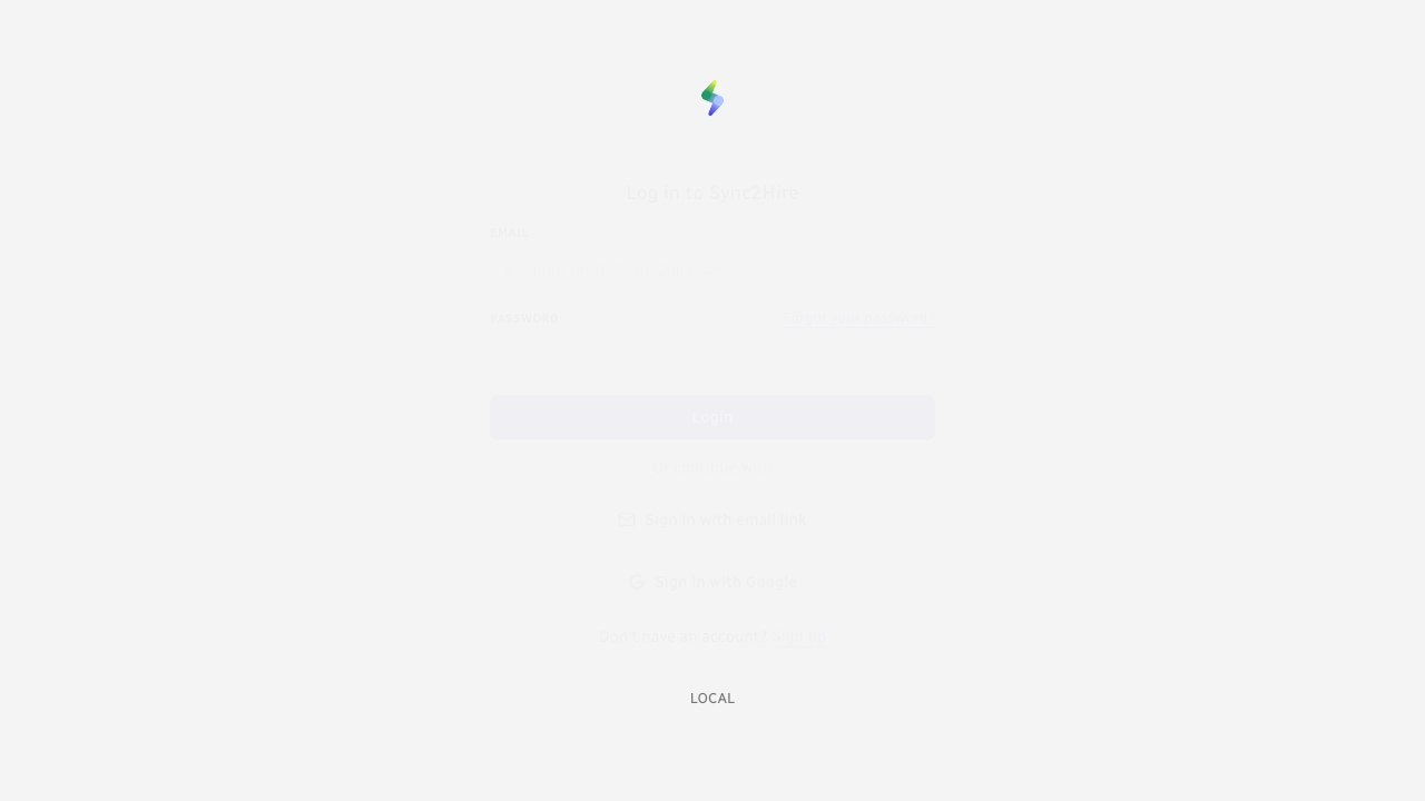 The Sync2Hire login page